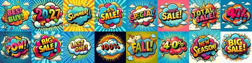 Sale stickers pop art style. AI generated illustration