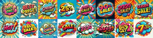 Sale stickers pop art style. AI generated illustration