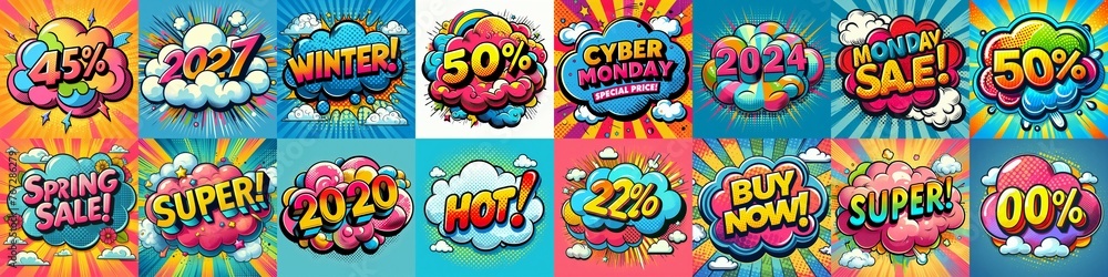 Sale stickers pop art style. AI generated illustration Sale stickers pop art style. AI generated illustration