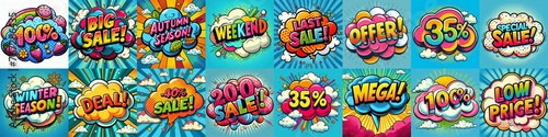 Sale stickers pop art style. AI generated illustration photo