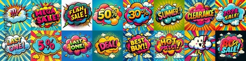 Sale stickers pop art style. AI generated illustration