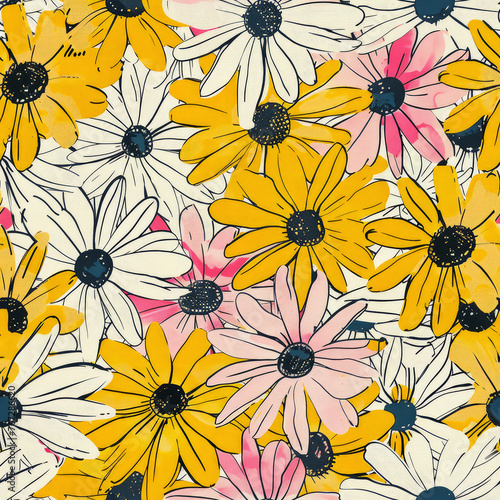 Daisy flower seamless pattern tile