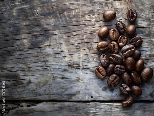 Coffee Beans on Rustic Wooden Background