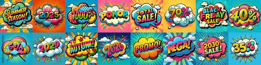 Sale stickers pop art style. AI generated illustration