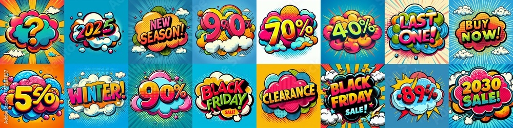 Sale stickers pop art style. AI generated illustration Sale stickers pop art style. AI generated illustration