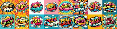 Sale stickers pop art style. AI generated illustration