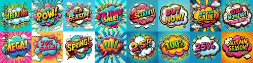 Sale stickers pop art style. AI generated illustration