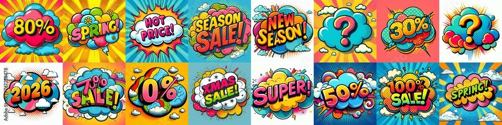 Sale stickers pop art style. AI generated illustration