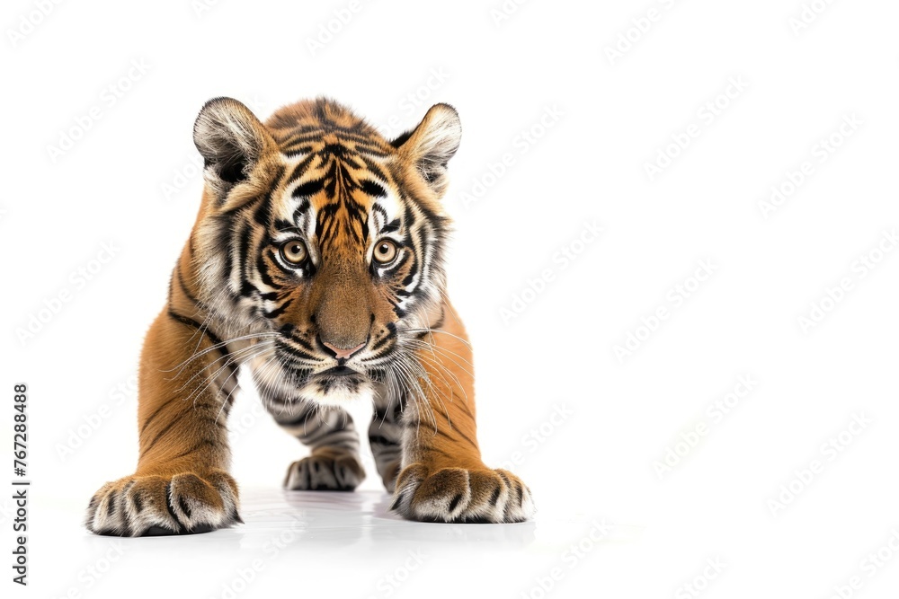 Obraz premium Bengal Tiger Isolated on White Background - Beautiful and Angry Beast from Asia/ Africa