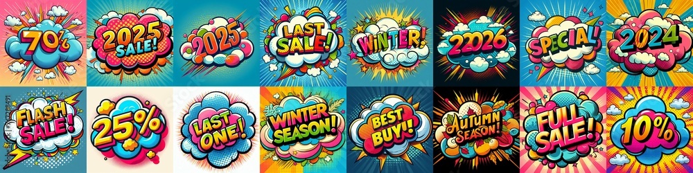 Sale stickers pop art style. AI generated illustration