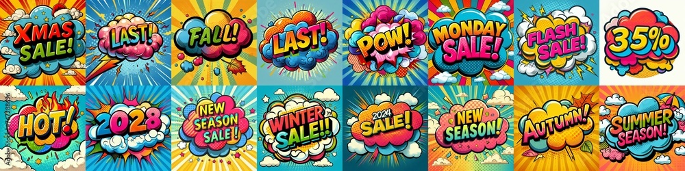 Sale stickers pop art style. AI generated illustration