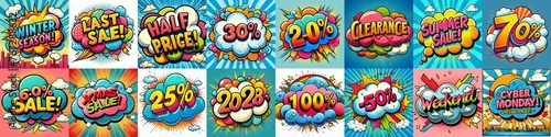 Sale stickers pop art style. AI generated illustration