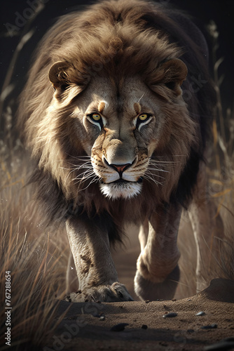 Powerful Lion  king of the jungle  in photorealistic style.