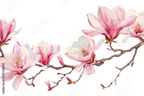 Exquisite Pink Magnolia Blossoms in Full Bloom: Perfect for Spring Decoration
