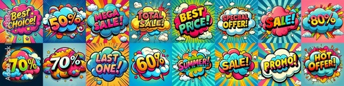 Sale stickers pop art style. AI generated illustration photo