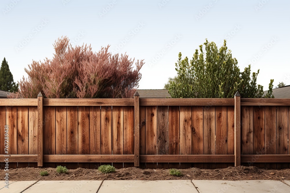 Brown wooden fence isolated on white background with parallel plank old