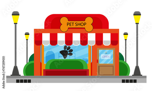 Vector e ilustración de tienda de mascotas con estilo caricatura. photo