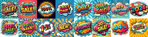 Sale stickers pop art style. AI generated illustration