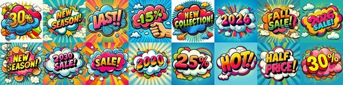 Sale stickers pop art style. AI generated illustration