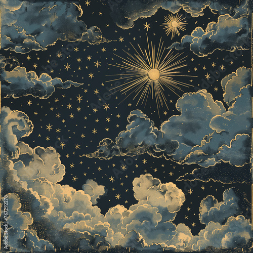 illustration set of moon phases. Different stages of moonlight activity in vintage engraving style. Zodiac Signs. AI generated	