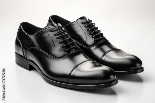 Black leather man shoes boots isolated on white background Generative AI