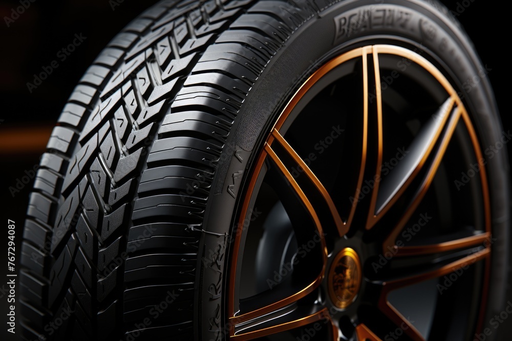 Closeup of new and modern car tyre Generative AI Closeup of new and modern car tyre Generative AI