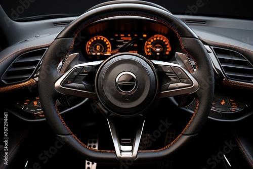 Car vehicle steering wheel with dashboard Generative AI © Saim Art