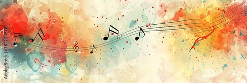 a music-themed background with musical notes and watercolor splashes