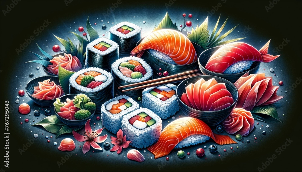 Fototapeta premium Sushi and sashimi clipart
