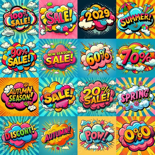 Sale stickers pop art style. AI generated illustration