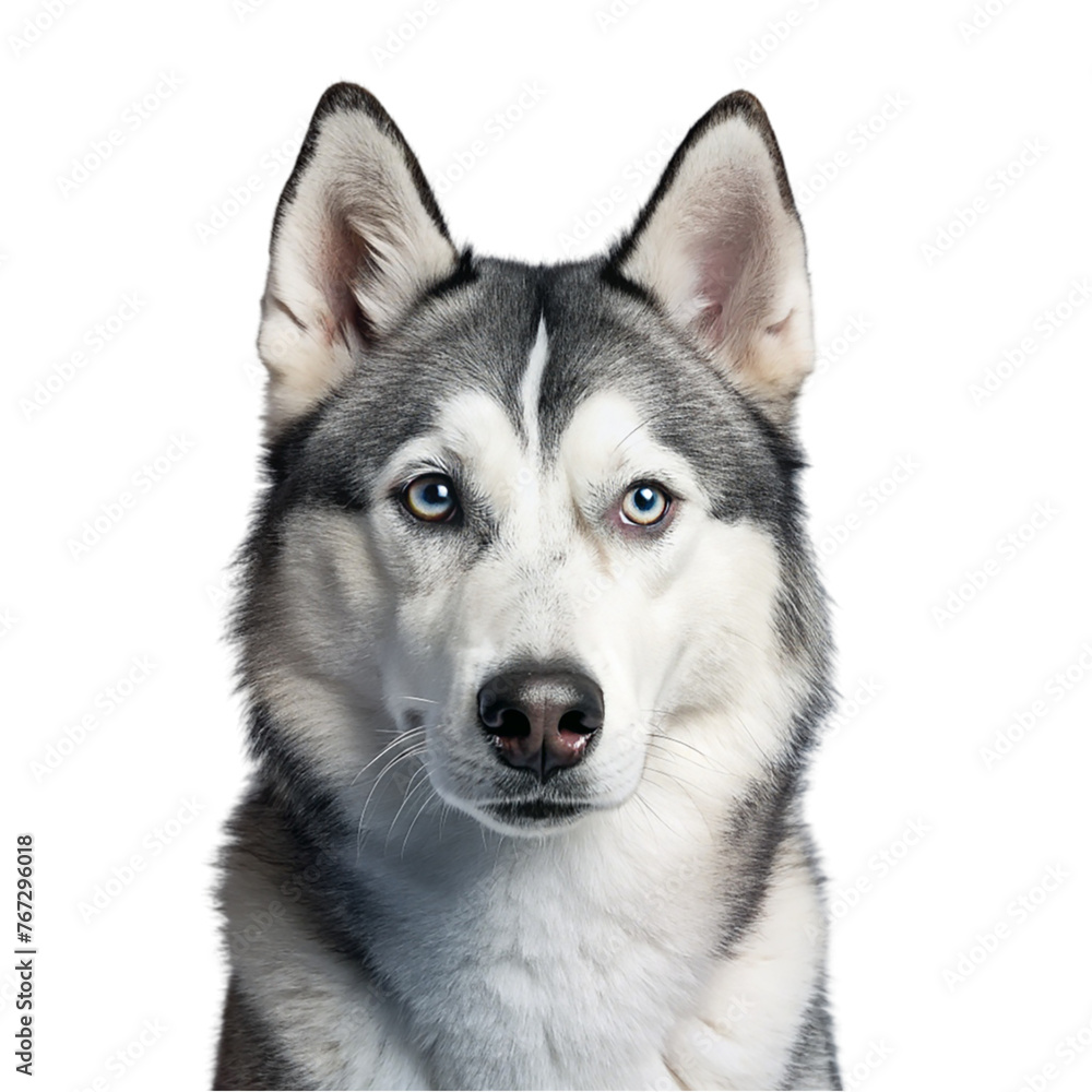 Portrait gray husky dog isolated on transparent background