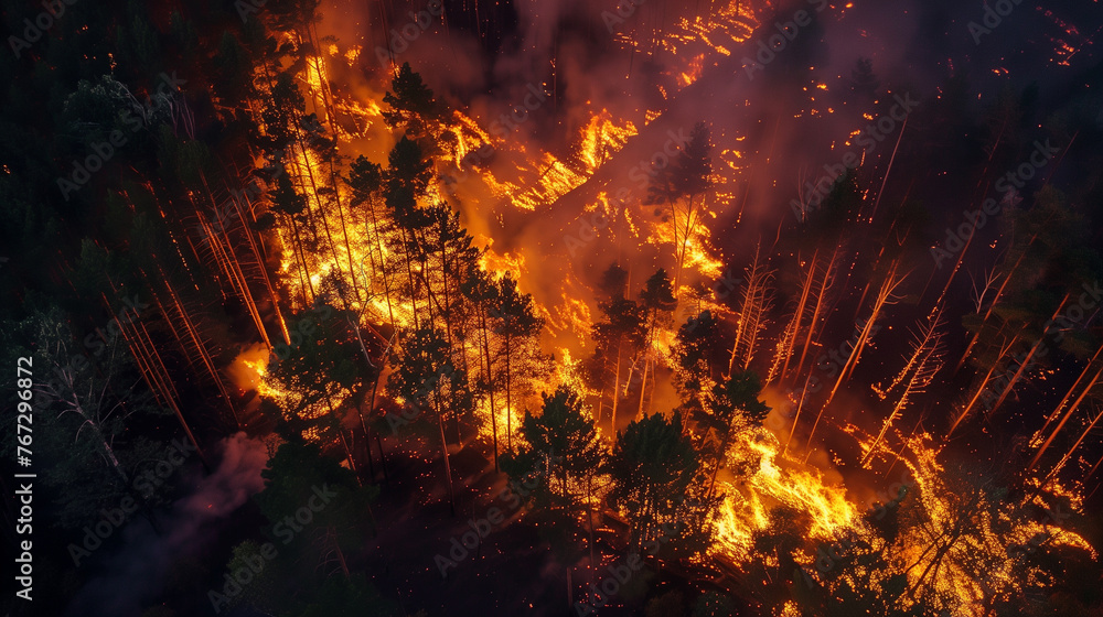 Aerial View of a Forest Fire. Generative AI - obrazy, fototapety, plakaty 