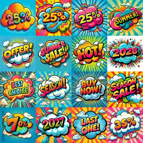 Sale stickers pop art style. AI generated illustration