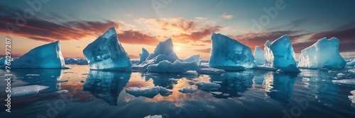 Ice chunks breaking off from icebergs in warmer waters © Sahaidachnyi Roman
