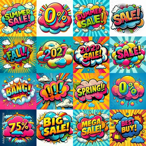 Sale stickers pop art style. AI generated illustration