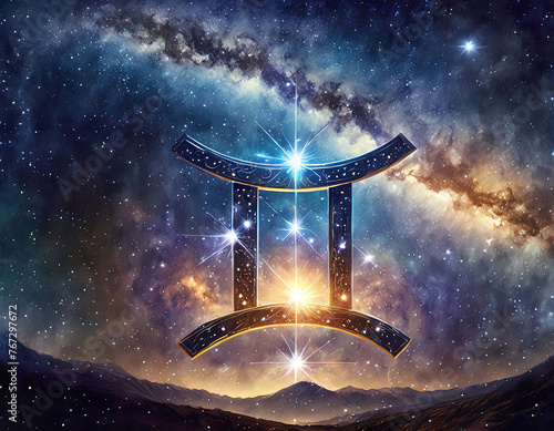 Gemini Zodiac Sign. Abstract night sky background
