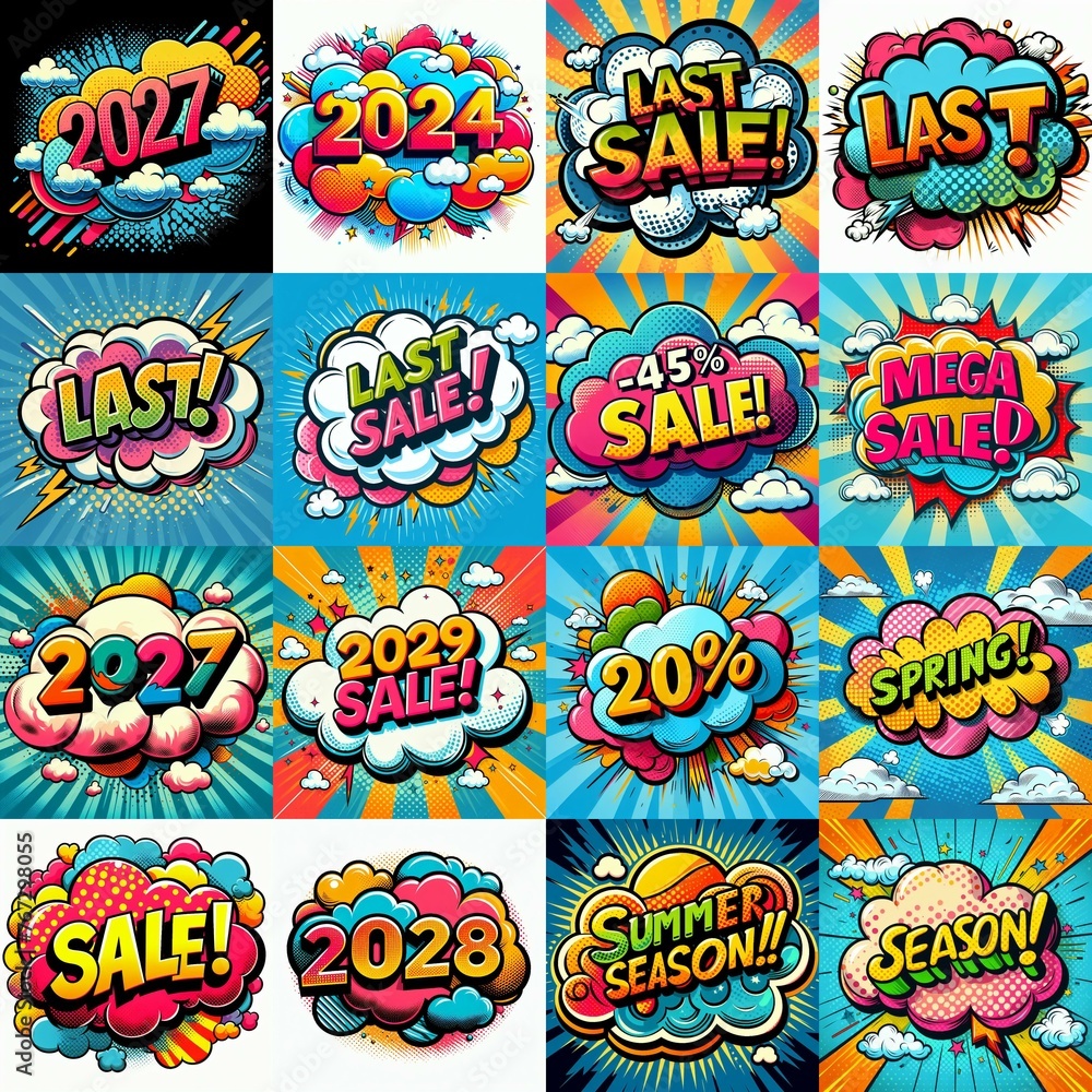 Sale stickers pop art style. AI generated illustration Sale stickers pop art style. AI generated illustration