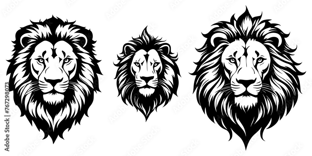 Fototapeta premium Set of a lion head silhouette vector