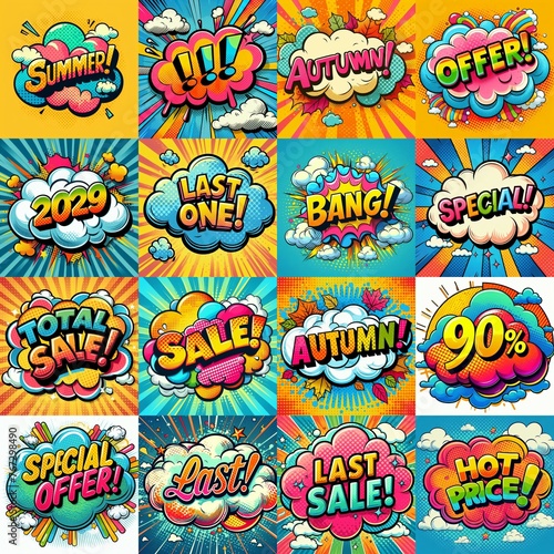 Sale stickers pop art style. AI generated illustration