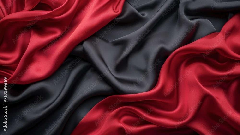 Close-Up of Red and Black Fabric. Generative AI Close-Up of Red and Black Fabric. Generative AI
