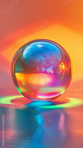 Fluid smooth abstract metallic holographic colored shape background. Abstract glass sphere suspended within a flowing spectrum vaporwave gradient, trendy colorful seamless. Generative ai