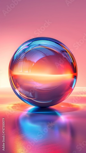 Fluid smooth abstract metallic holographic colored shape background. Abstract glass sphere suspended within a flowing spectrum vaporwave gradient, trendy colorful seamless. Generative ai