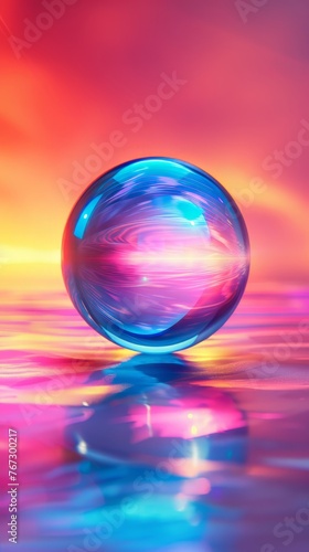 Fluid smooth abstract metallic holographic colored shape background. Abstract glass sphere suspended within a flowing spectrum vaporwave gradient  trendy colorful seamless. Generative ai