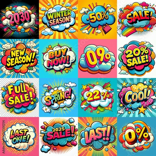 Sale stickers pop art style. AI generated illustration