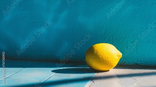 one yellow lemon is placed on the ground