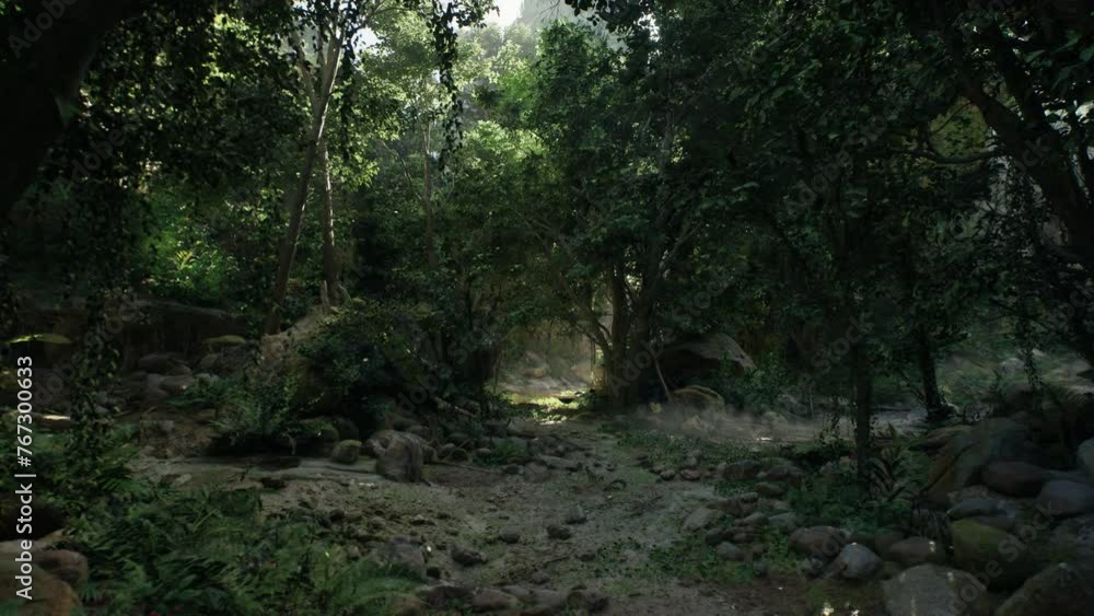 A dense forest in Indonesia filled with numerous trees and rocks, showcasing the lush and rugged landscape of the area. A dense forest in Indonesia filled with numerous trees and rocks, showcasing the lush and rugged landscape of the area.
