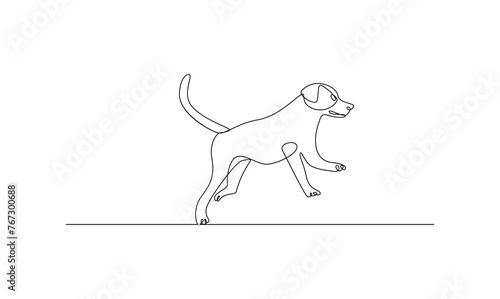Vector continuous one simple single abstract line drawing of dog pet animal isolated on a white background