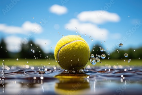 Tennis ball in withdrawal, cutting the sky., generative IA © JONATAS