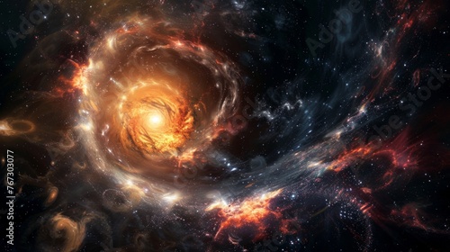 A universe of black hole systems in which swirling gases and matter are released into the dark abyss