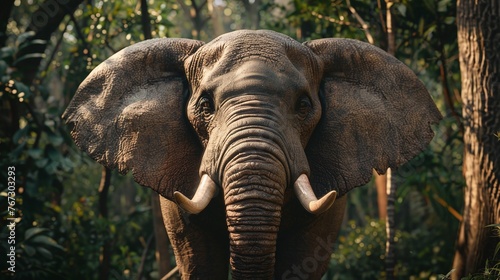 closeup of a majestic giant elephant face in a forest showcasing the serene and powerful presence of this wild animal in its natural habitat photo